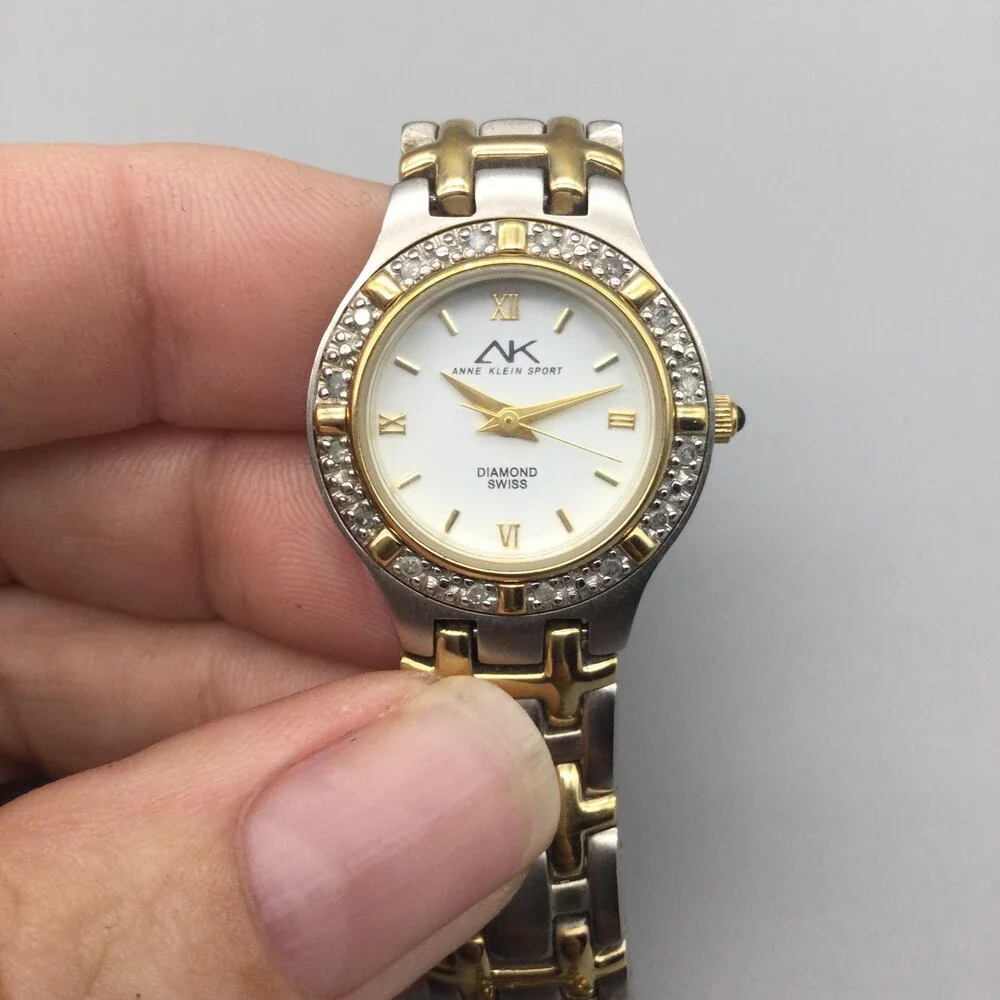 Anne Klein Diamond Swiss Womens Watch 24mm White Dial Two Tone New Battery 7.25